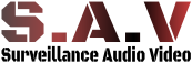 Surveillance Audio Video Logo with Dark red color